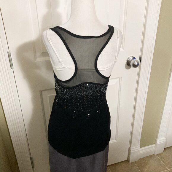 SUZY SHIER Black mesh and sequin adorned tank top SMALL MEDIUM goth rayon shirt - Picture 16 of 16